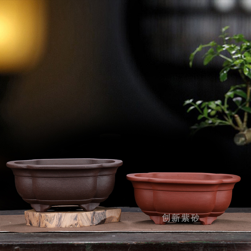 宜兴紫砂花盆手工海棠造景盆栽专用金弹子文人矮霸老桩特价包邮