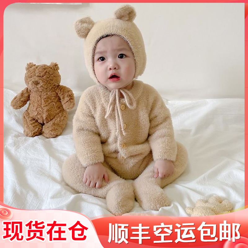 婴儿衣服秋冬装连体衣男女宝宝可爱超萌包脚哈衣外出儿童爬爬服Yc