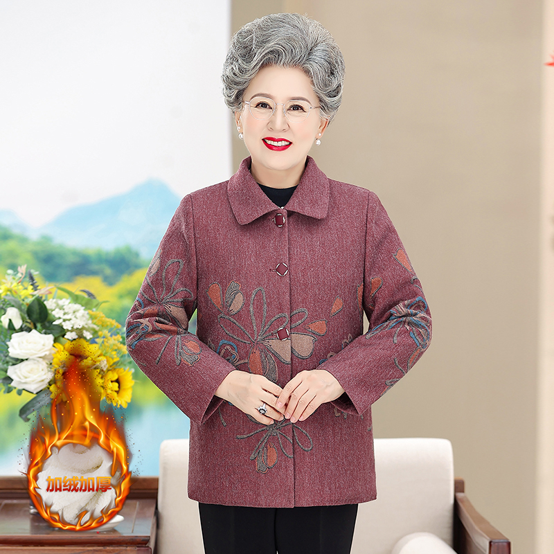 老人老太奶奶装春秋妈妈装洋气中老年加绒加厚60岁70岁秋冬 外套