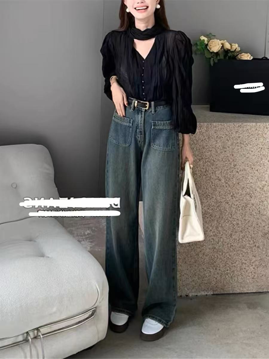 小妳XiaoNi———（冬款口袋直筒牛仔裤1340075）