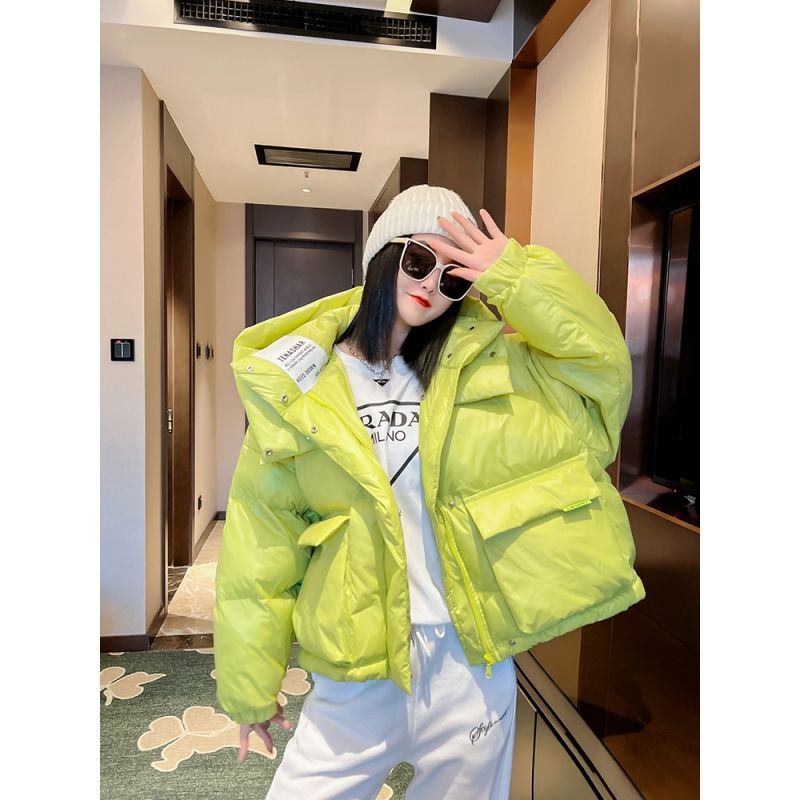 羽绒衣服羽丝羽绒棉女短款2024秋冬款彩色棉衣连帽面包服洋气小个