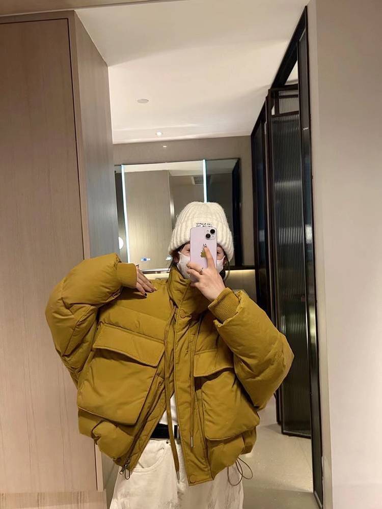 羽绒衣服高端大口袋短款立领羽绒服女2024冬季韩版小个子白鸭绒抽