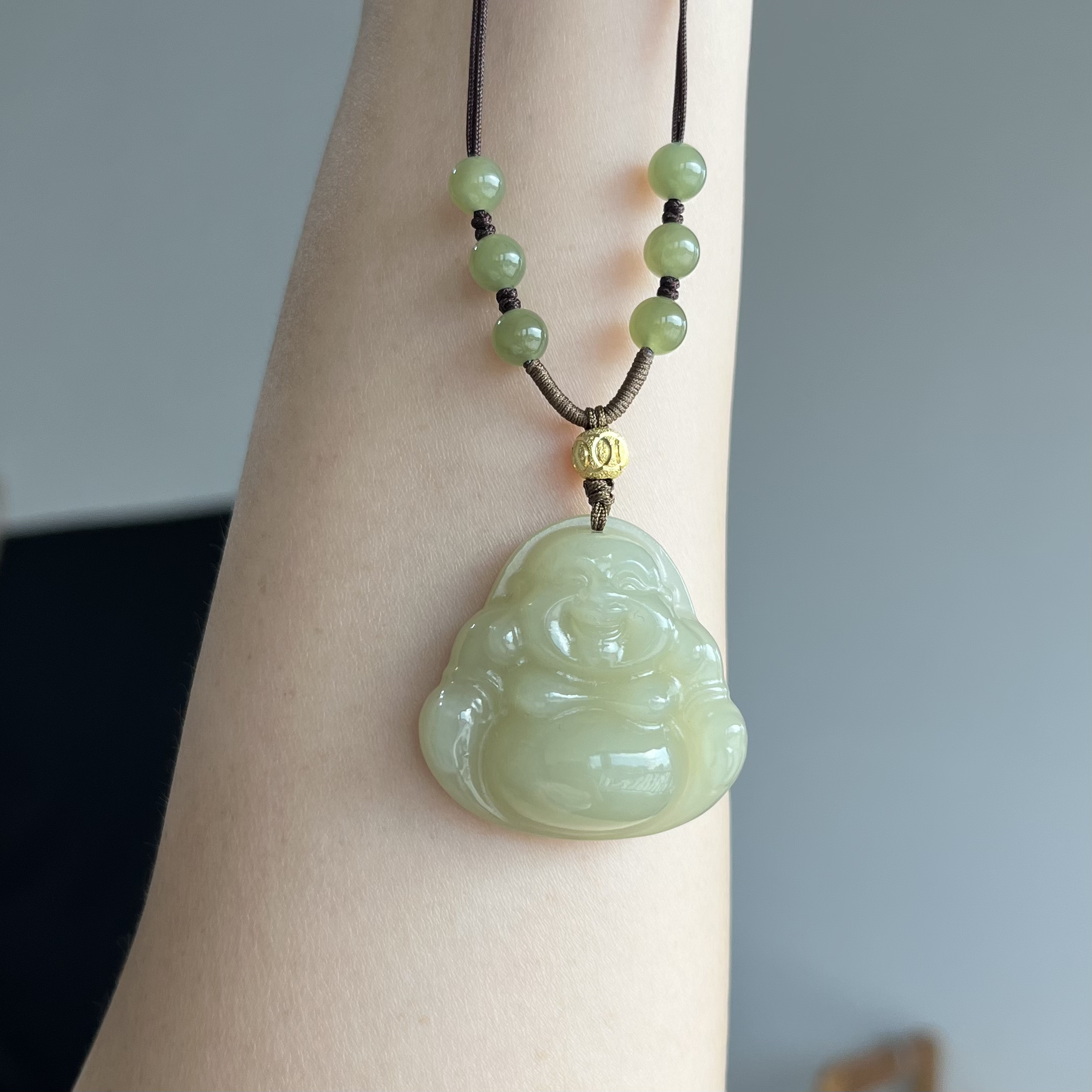 和田玉佛公35手工编绳玉坠大肚佛吊坠玉佛项链女多样性发其一