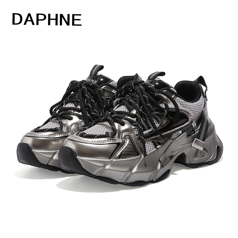 Daphne/达芙妮2025年夏季上新老爹鞋女百搭轻增高ins亮面运动鞋女