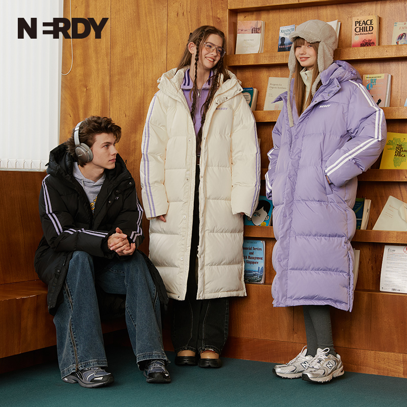 NERDY情侣同款中长款冬季连帽羽绒服户外宽松热力感穿搭XY