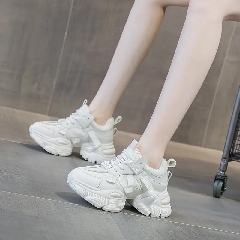 红蜻蜓牌头层牛皮欧洲货小个子老爹鞋女潮2023秋新款增高松糕厚底
