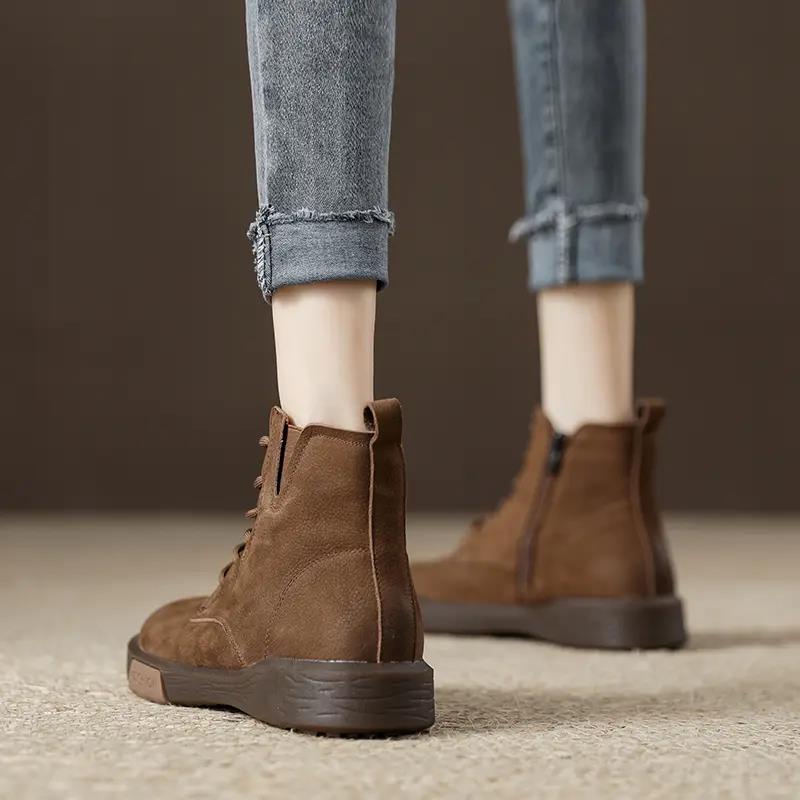 红蜻蜓牌磨砂皮复古马丁靴女真皮牛筋软底短靴2023秋季新款英伦风