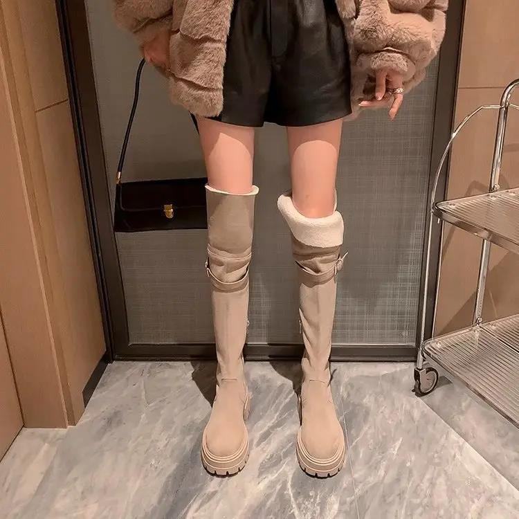 红蜻蜓牌网红美拉德过膝靴2023秋冬加绒加厚长筒靴粗跟高筒显瘦绒