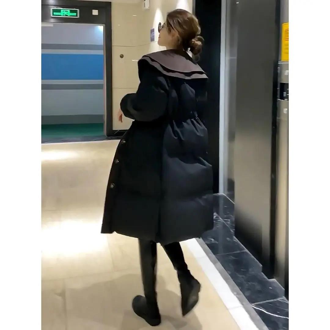 雅鹿女中长款2023冬季新款披肩羽绒羽绒长款宽松收腰棉袄加厚外套