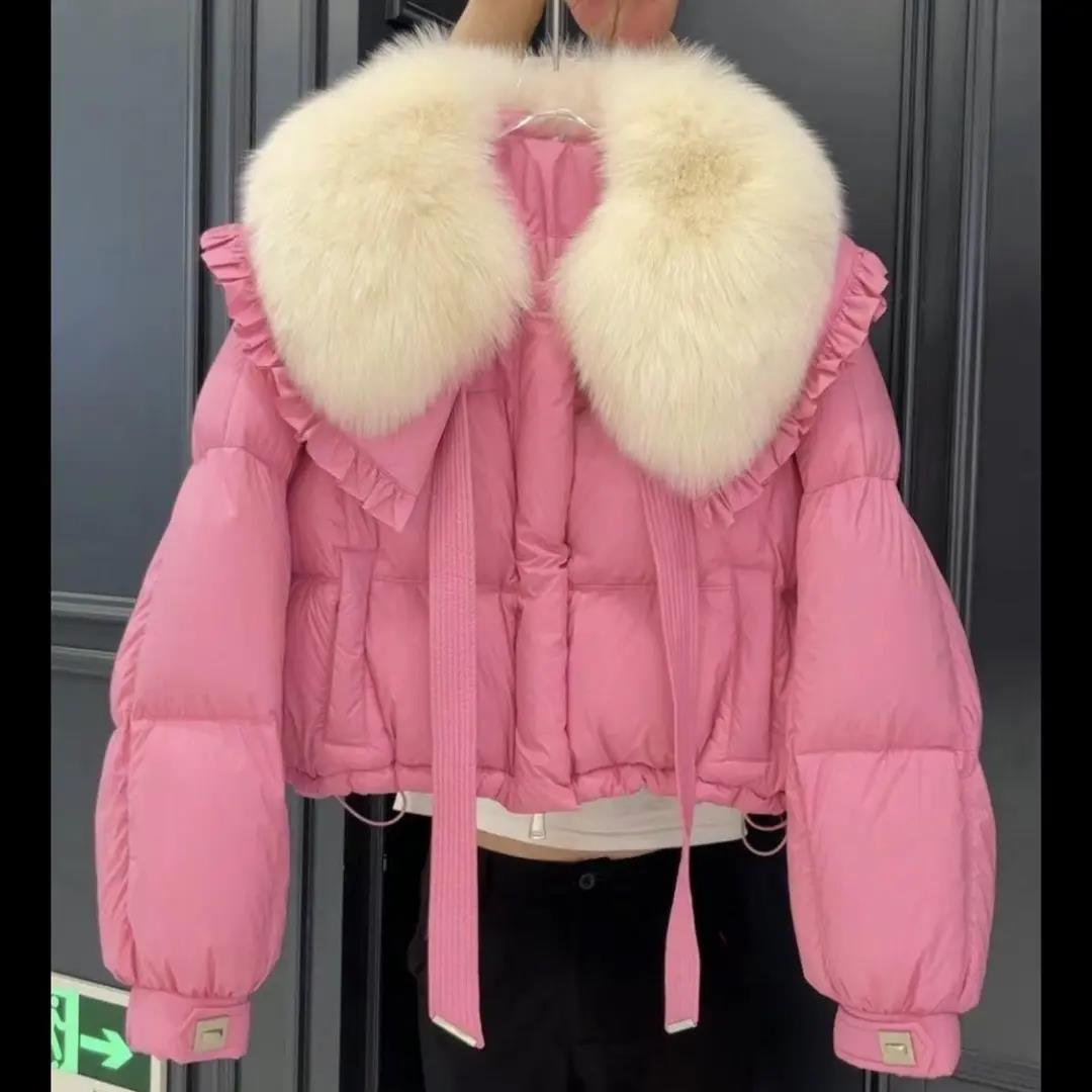 雅鹿鸭绒羽绒服时尚2023小个子宽松新款冬季狐狸毛领短款加厚外套