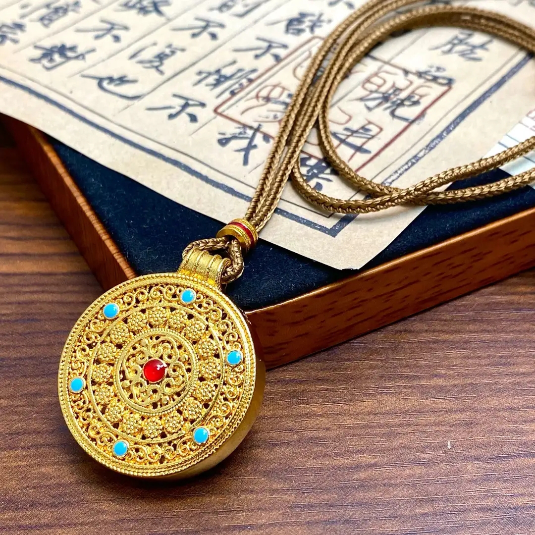 合金吊坠 【新中式国潮风】V雪同款花丝吉祥八宝罗盘吊坠项链