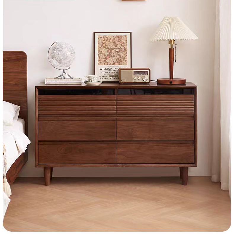 高博铭品北美黑胡桃木斗柜实木收纳柜北美黑胡桃木边柜