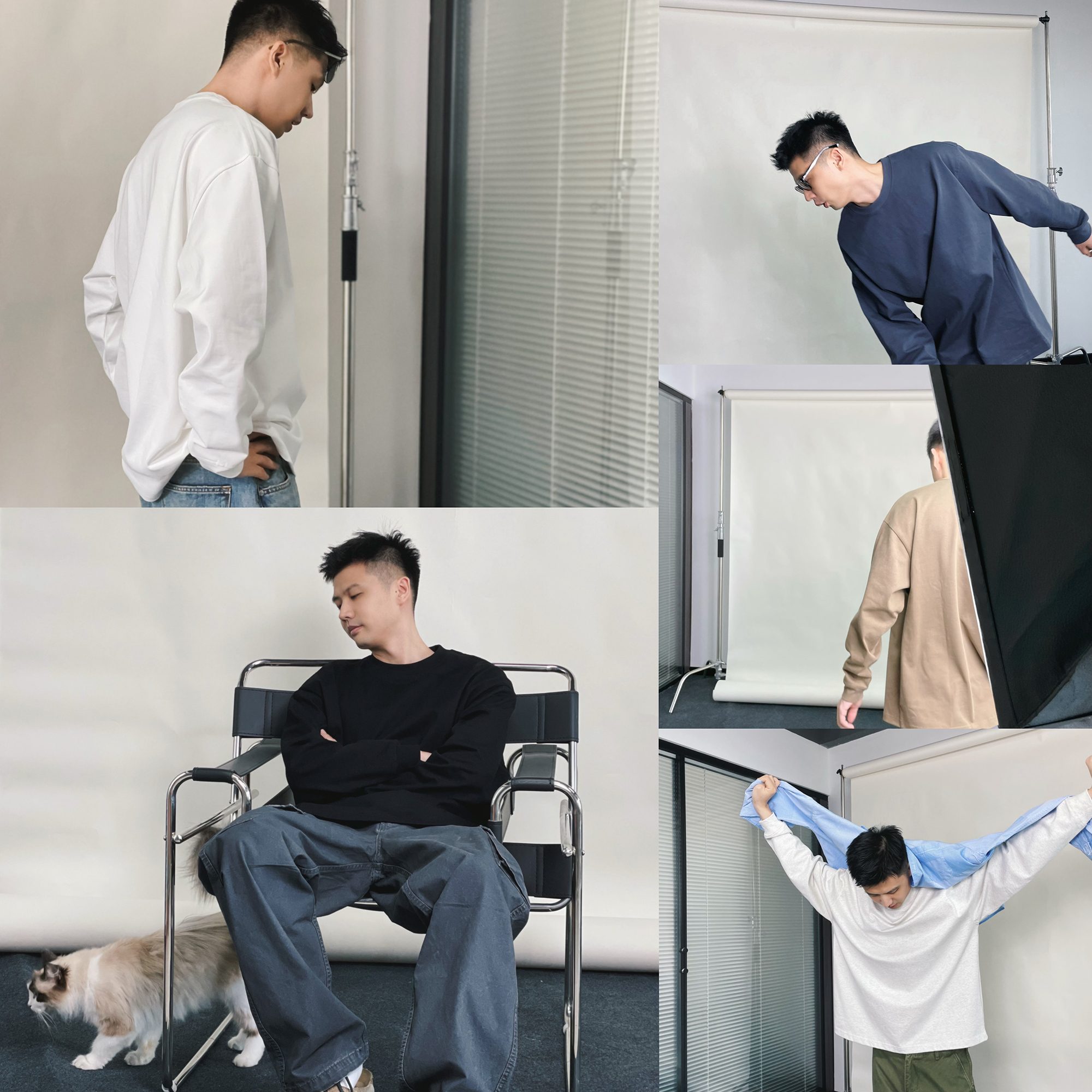 shortfuse基础320G重磅百搭宽松圆领基础纯色打底卫衣长袖T恤男