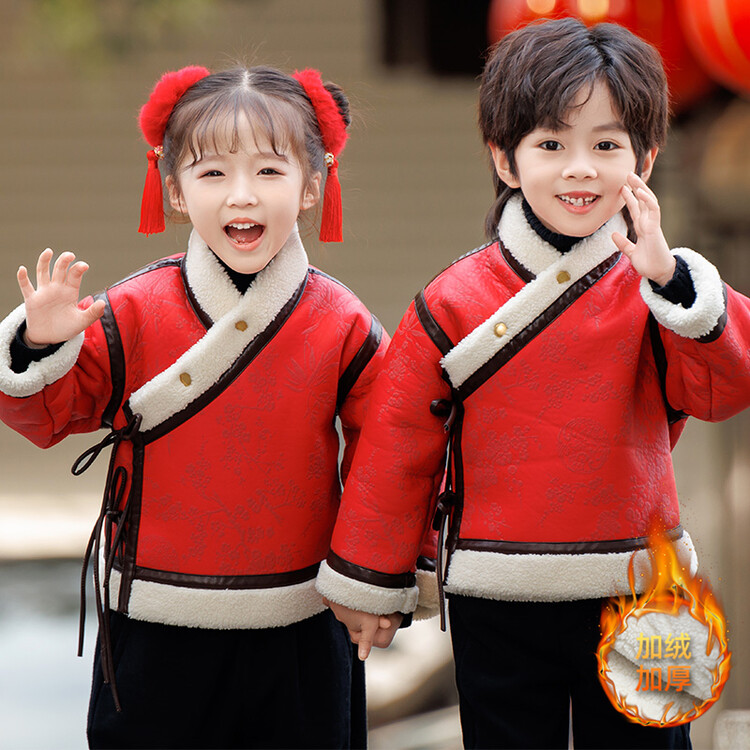 过年唐装儿童拜年服男童汉服外套秋冬季男孩中国风加绒喜庆新年装