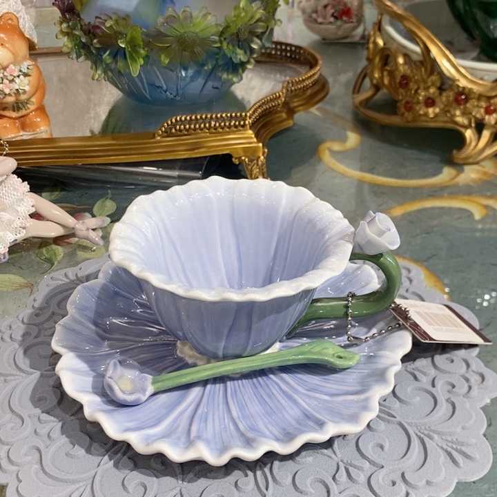 摆件0233骨瓷大丽花花杯三件套