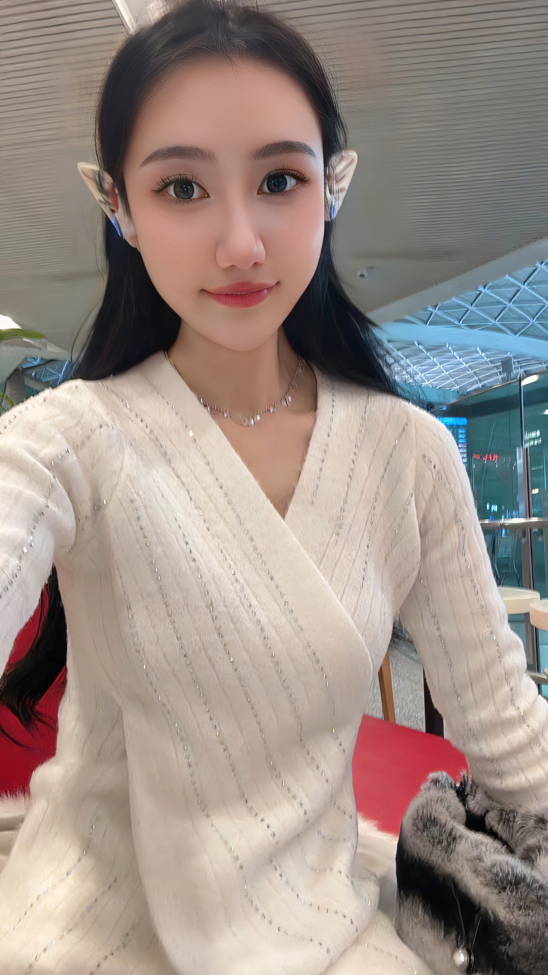 Gxy2024交叉水钻厚打底显瘦气质长袖白色秋冬