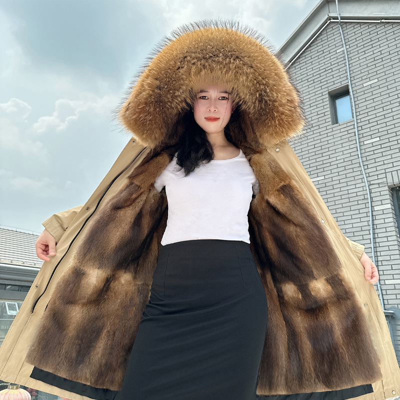 女士派克服可拆卸内胆大衣毛毛一体连帽外套