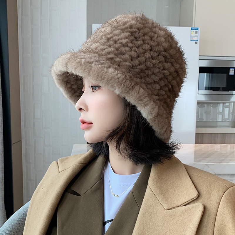 渔夫帽水貂毛盆帽编织百搭包头帽