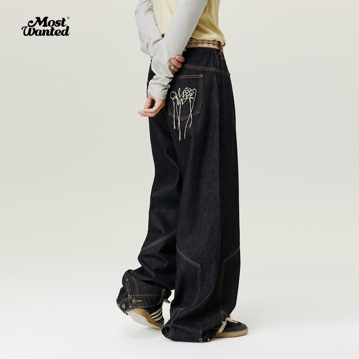 MOSTWANTED解构分割设计感阔腿牛仔裤M2434057