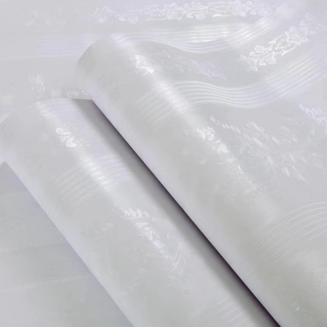 新款加厚30米长大卷墙纸60白色繁花似锦