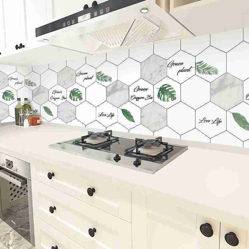 厨房防水放油贴六角菱形树叶灶台瓷砖耐高温贴纸3米一卷60厘米宽