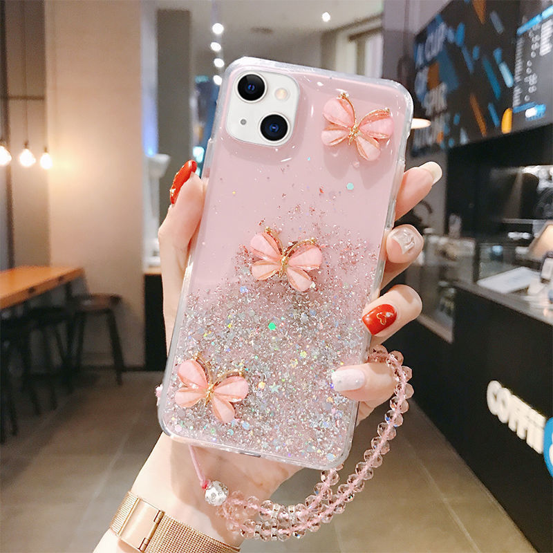 iPhone15手机壳创意闪粉滴胶蝴蝶13苹果14保护套15Promax高级网红