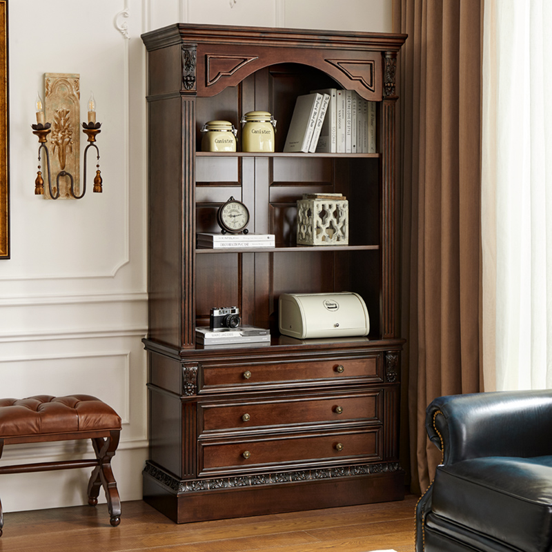 纯实木书柜大美式别墅酒柜雕花装饰柜组合客厅边柜书房改善型家具