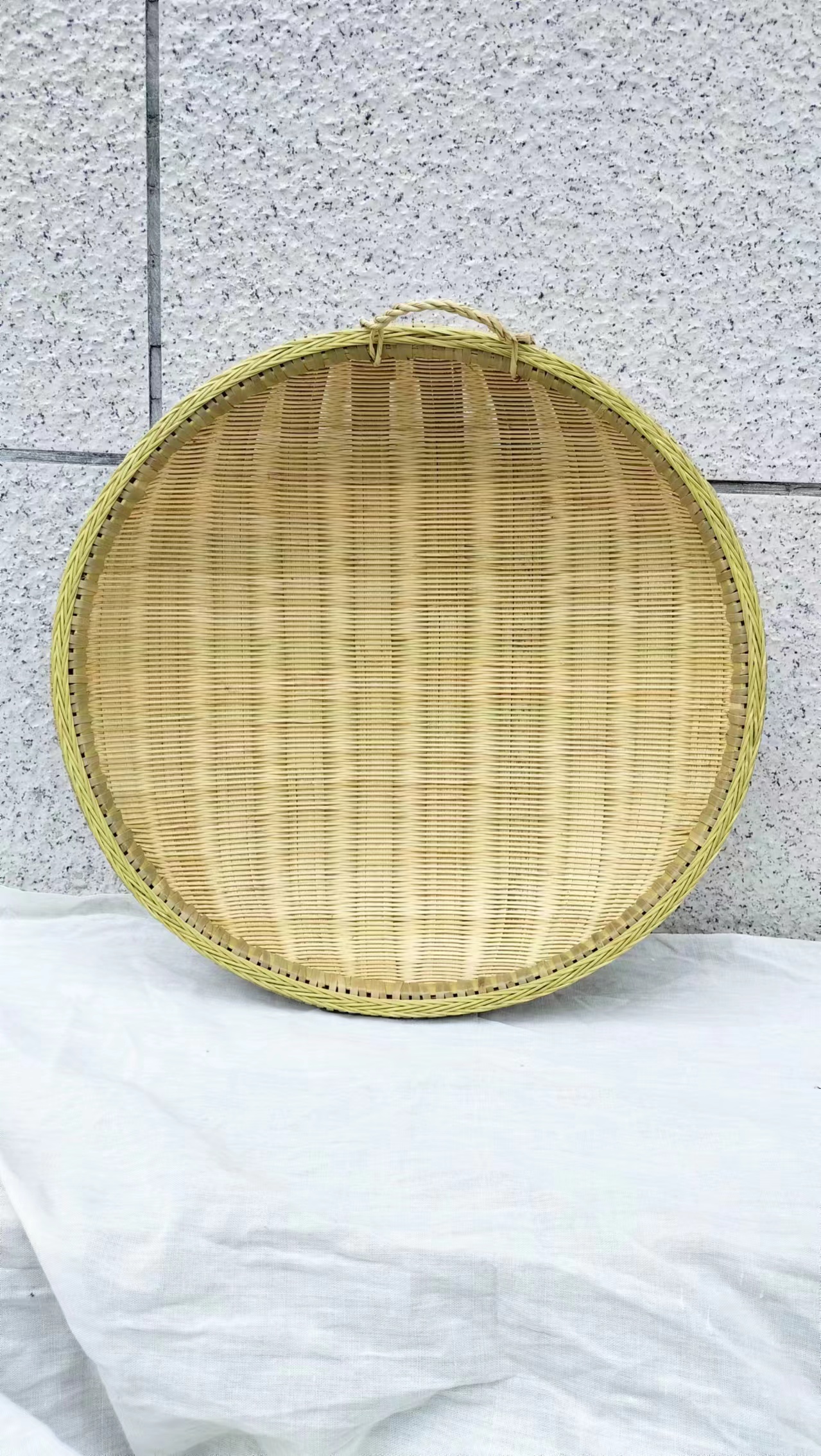 竹编纯手工制作直径40厘米金竹精编圆筲箕蔬菜水果篮