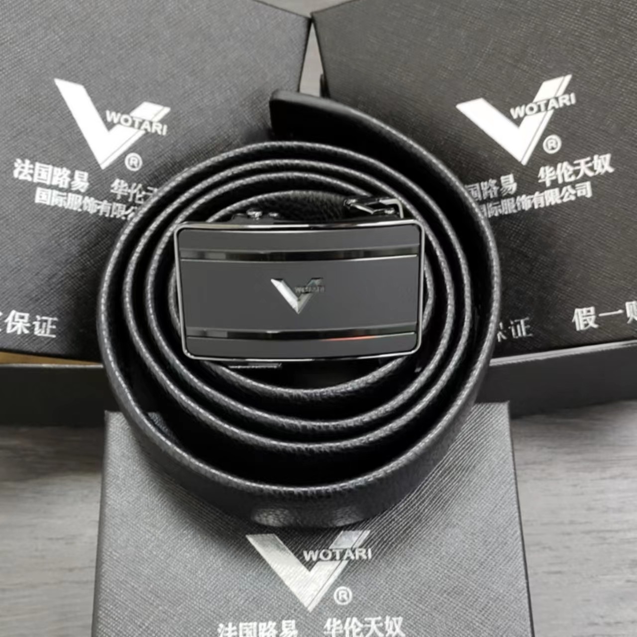 男士时尚商务休闲头层牛皮真皮自动滑扣腰带皮带888F黑色经典轻奢