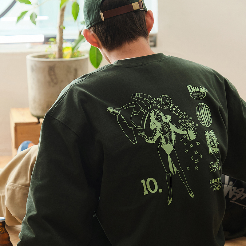 Battles 10周年重磅纯棉300g多色长袖T恤美式宽松休闲
