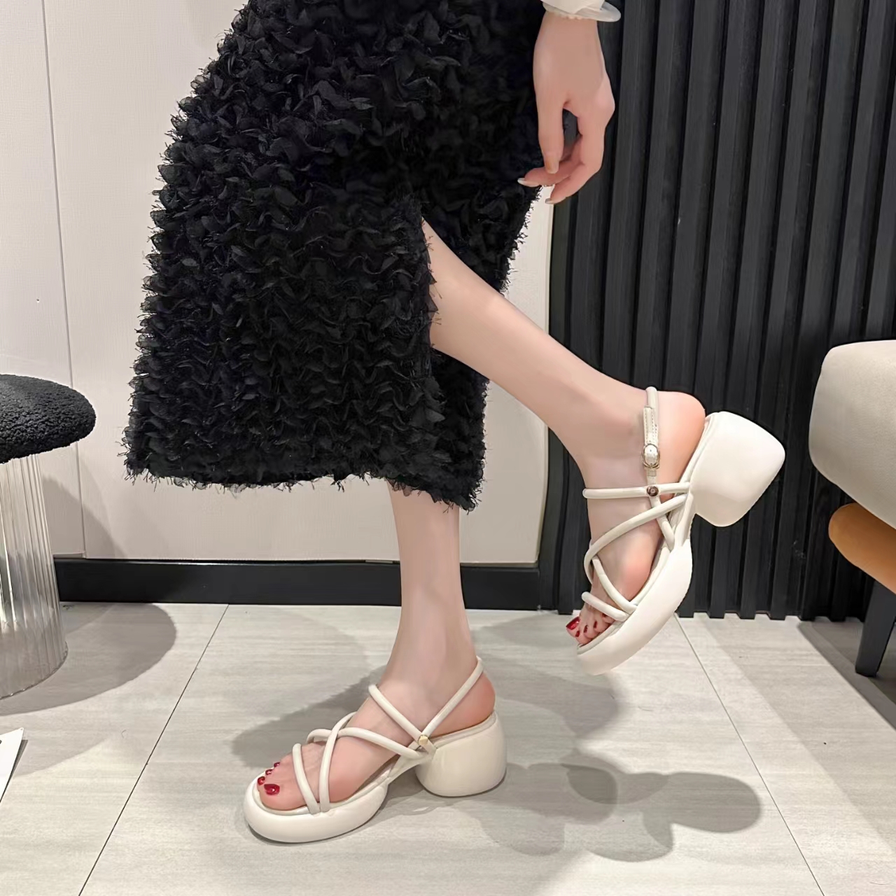 2024新款法式仙女风厚底凉鞋女夏季外穿配裙子百搭坡跟2390//C