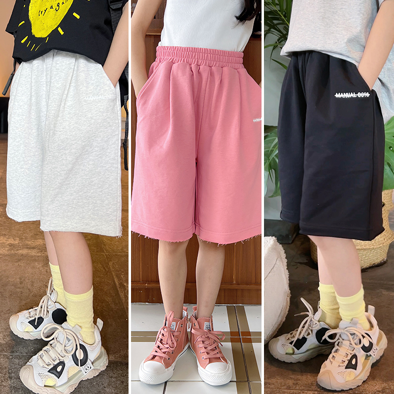 MIKA2024夏季新品中大男女童宽松校园精工刺绣休闲裤中裤五分裤