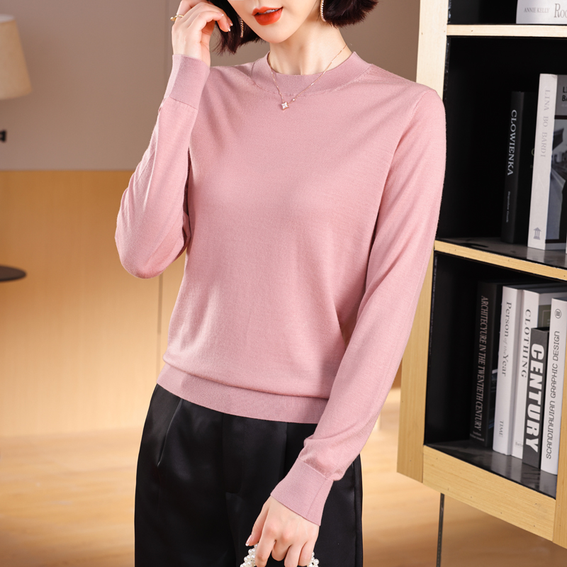 100%纯羊毛打底衫短款羊毛衫春秋薄毛衣女士针织衫线衣百搭