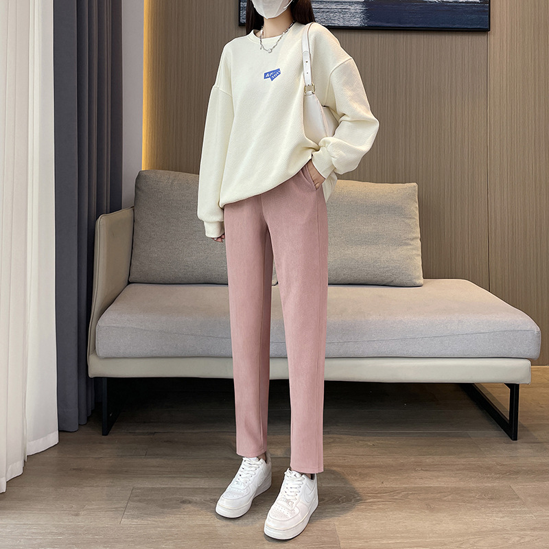 2024新款女士裤子秋冬款小个子休闲时尚裤加绒保暖哈伦萝卜直筒裤