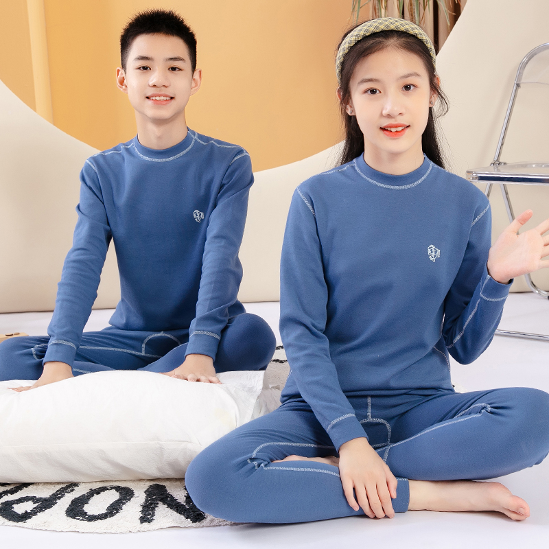 中大童保暖内衣套装秋冬儿童青少年半高领精梳棉加厚打底秋衣秋裤