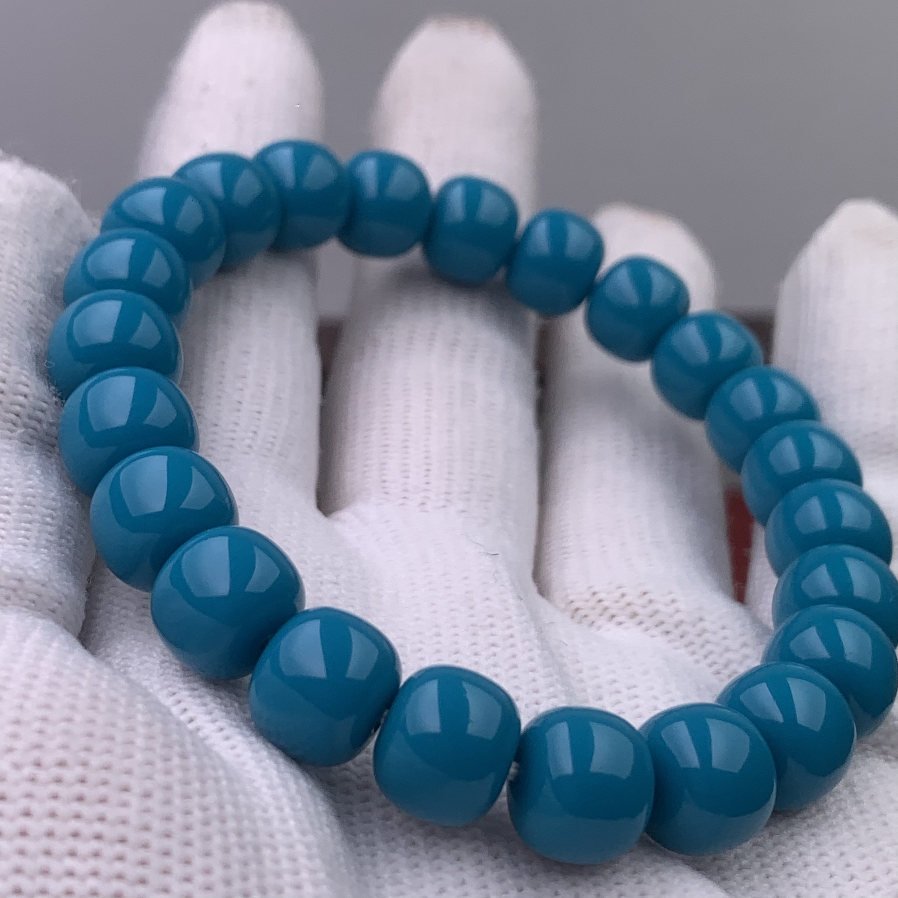 高瓷玉化暴力蓝老型手串10mm  （科技增瓷提色）蓝色时尚情侣素圈