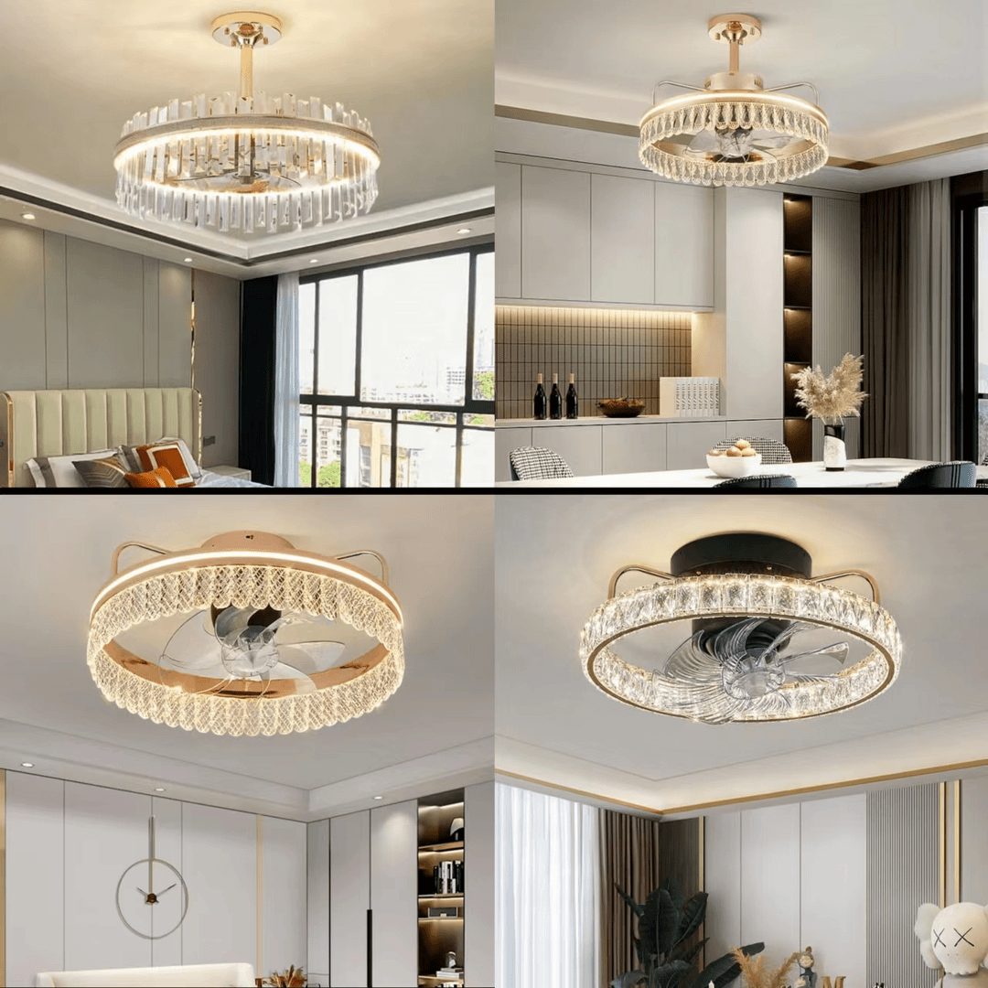 轻奢水晶风扇灯餐厅吊灯现代简约可摇头一体式卧室静音吊扇灯
