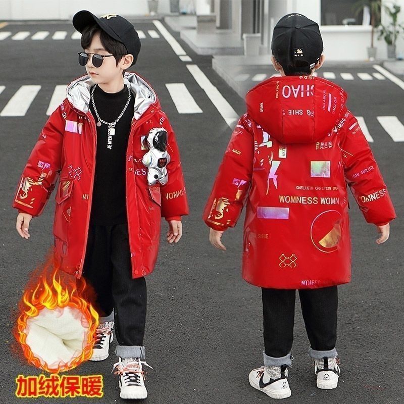 鸭鸭羽绒服2023新款爆款男款童亮面免洗季儿童中长款袄中大童加