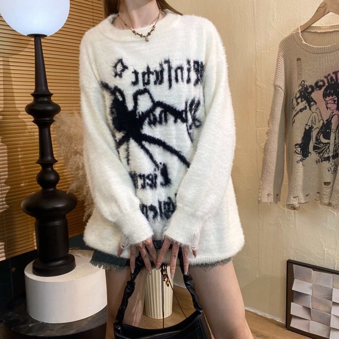 youyou蜘蛛设计毛衣女纯欲风氛围感宽松慵懒风韩版甜辣设计感上衣