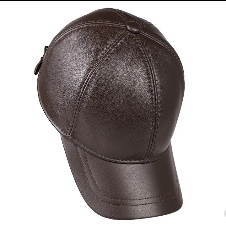 男士牛皮帽子，春秋季爸爸帽棒球帽新款
