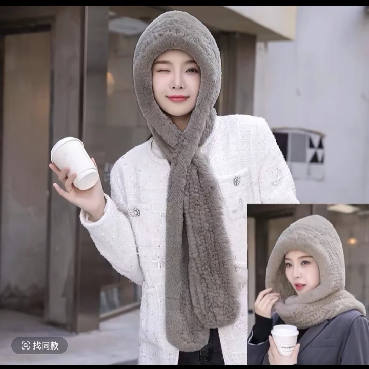 冬季保暖围巾帽毛一体风雪围巾帽