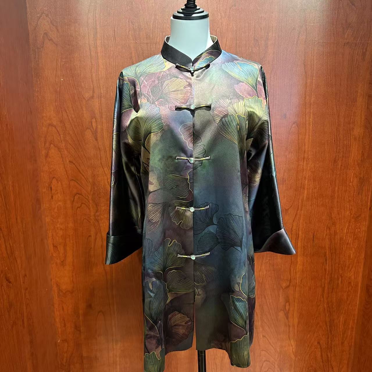 LAOSHECAIFENGPU/老舍裁缝铺QP-7119银杏叶香云纱太太服