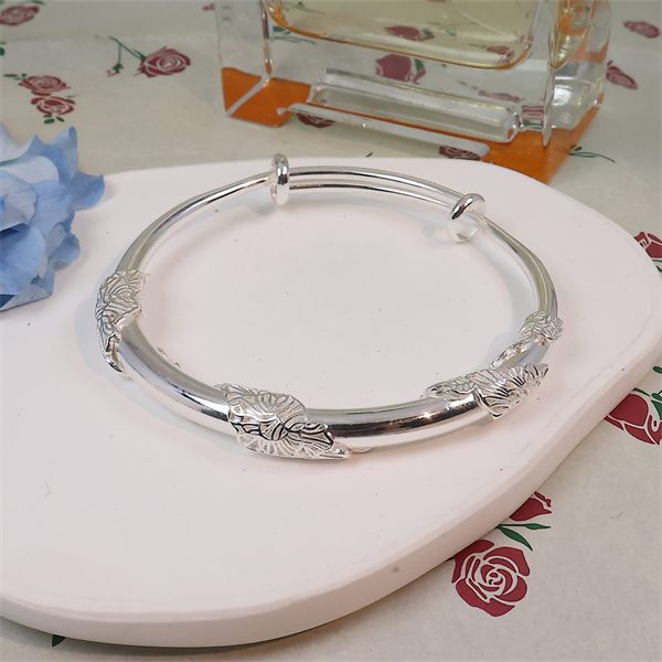 足银手镯 06繁花手镯手工气质时尚复古百搭镯子实心精美女款