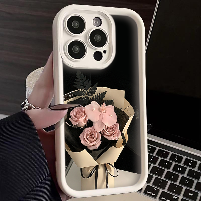 粉色玫瑰花束苹果14/13手机壳iPhone15promax新款11/12全包XS防摔
