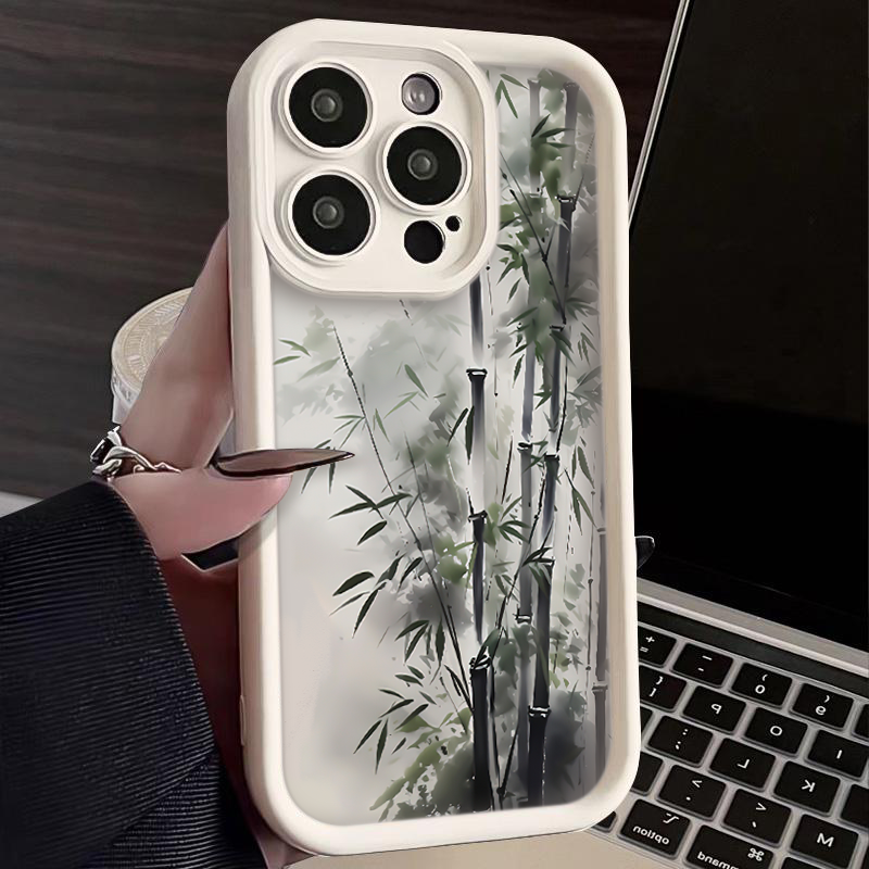 国风水墨竹林苹果14/13手机壳iPhone15promax新款11/12全包XS防摔