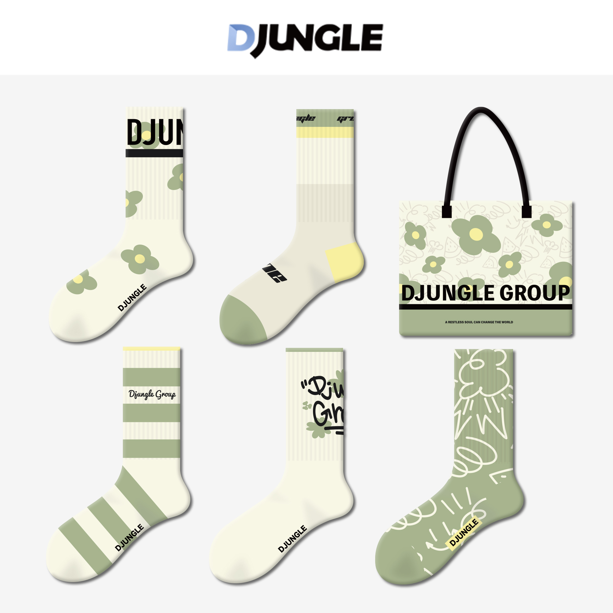 Djungle江狗「绿豆花」袜子秋季中筒袜女小众日系袜子袜子可爱推荐