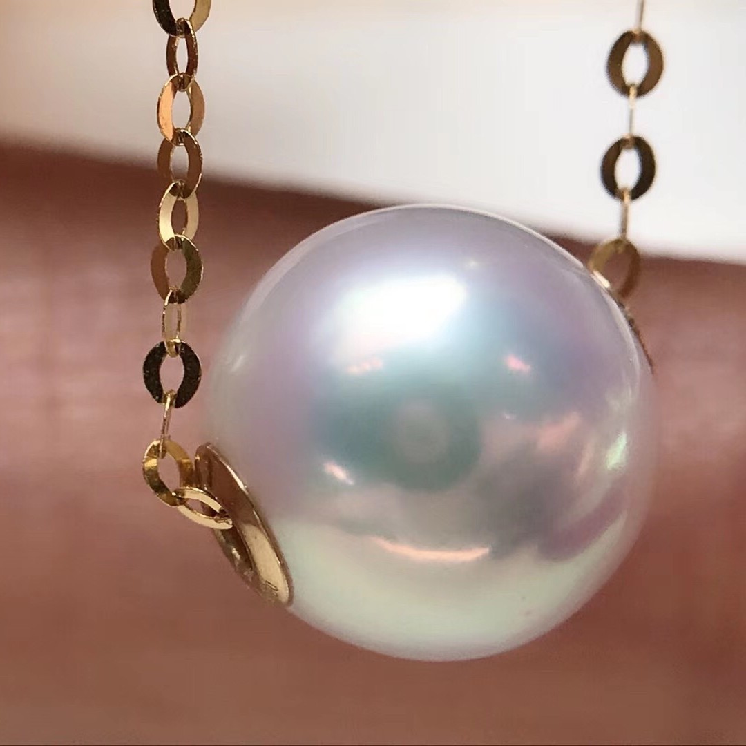 【鱼先生】165号18k金诸暨天然淡水单颗大珍珠路路通天然珍珠项链