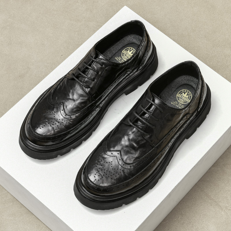 皮鞋男新款布洛克雕花英伦风男士休闲厚底增高时尚高档青年德比鞋