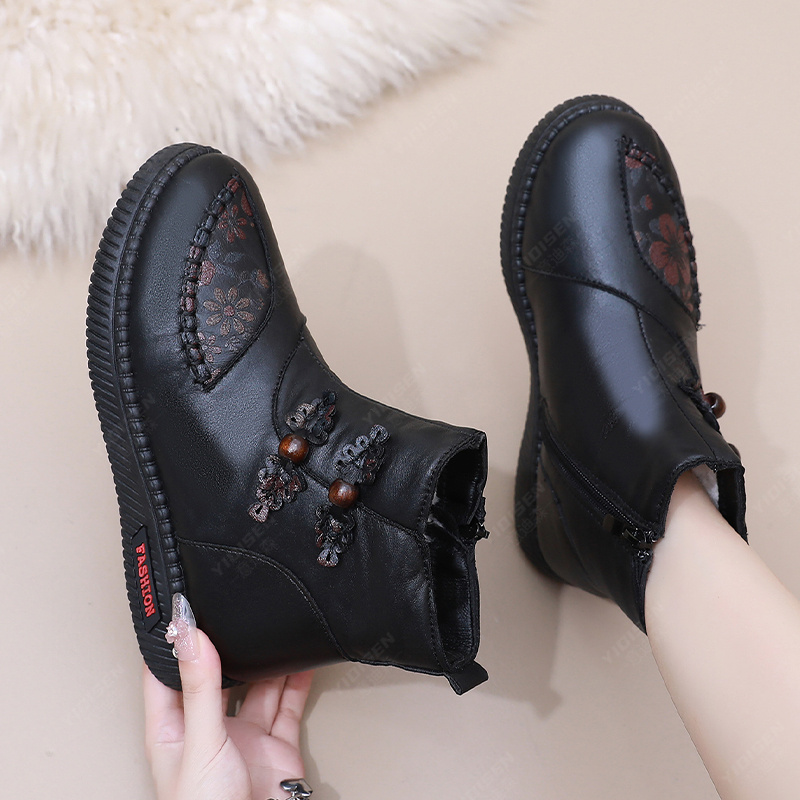 意迪森冬季中老年妈妈女士棉鞋女款靴子软底保暖雪地靴防滑老人鞋