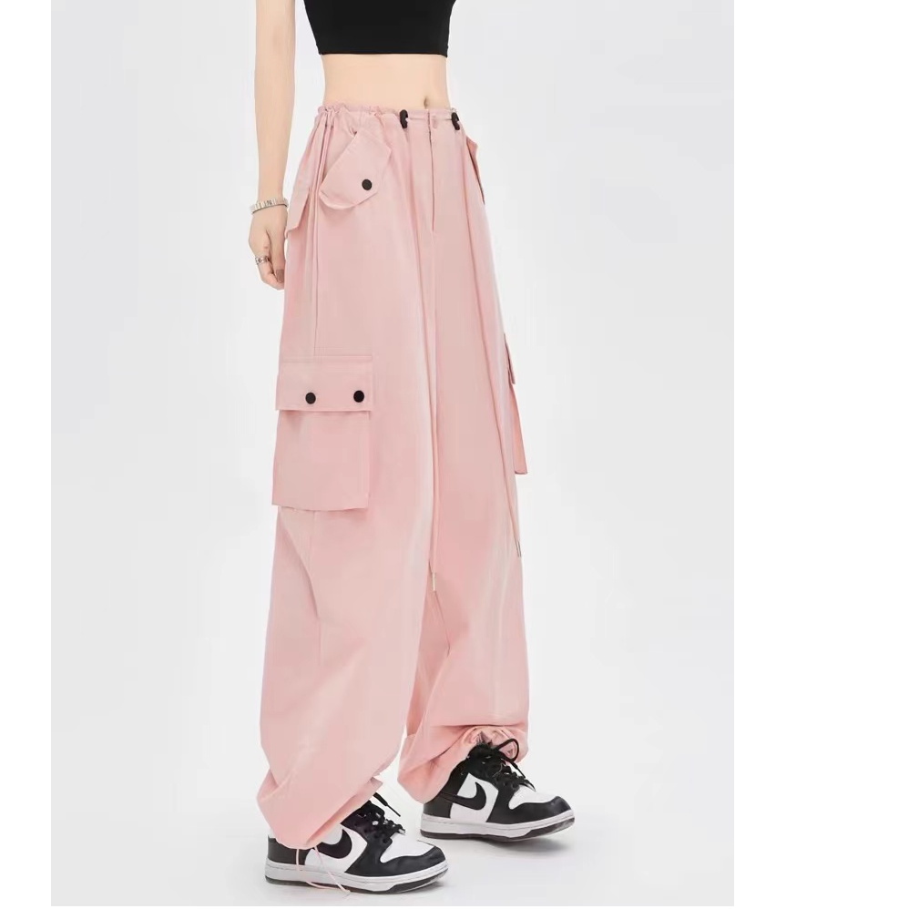 工装裤子女春秋夏季2024新款高腰垂感宽松直筒休闲阔腿运动裤-912